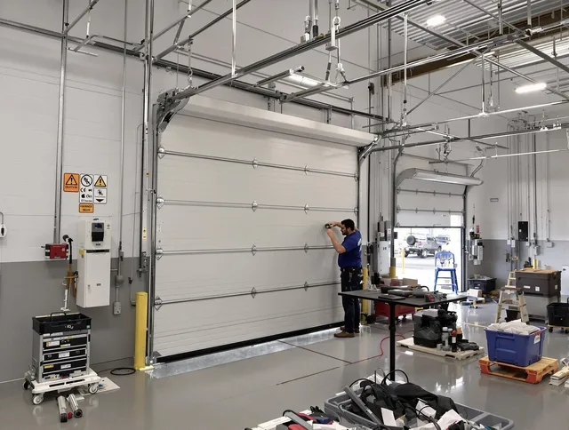 Commercial garage door repair being performed by Lynnfield Garage Door Repair expert in Lynnfield