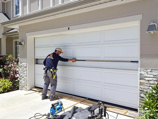Lynnfield Garage Door Repair team performing complete garage door replacement at Lynnfield residence