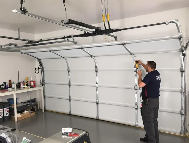 Lynnfield Garage Door Repair certified technician performing overhead door system repair in Lynnfield
